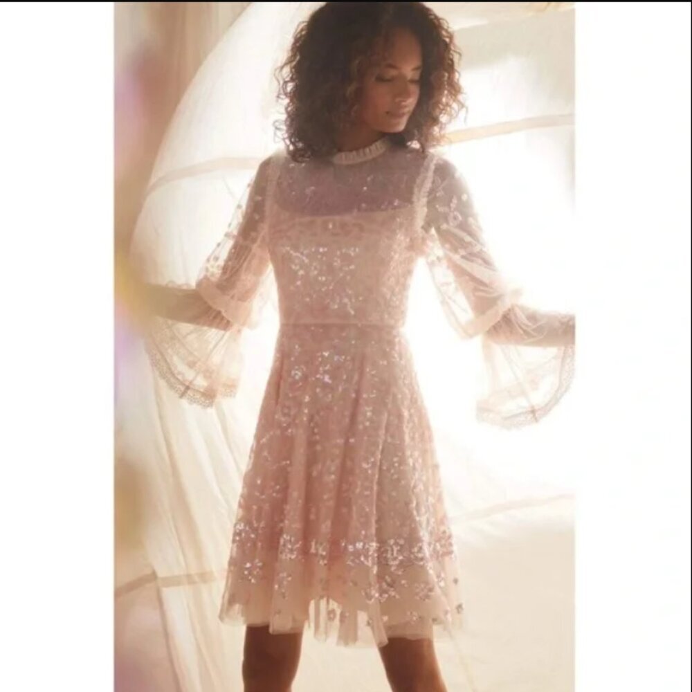 Needle & Thread Blush Pink Sequin Mini Dress Size 2 Romantic - Picture 4 of 13